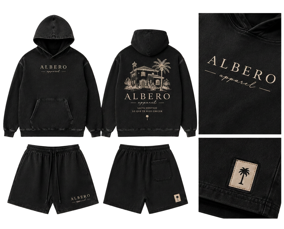 Albero Signature Hoodie and OG Shorts flatlay